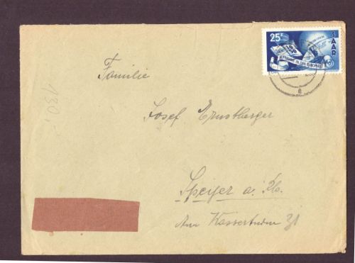 Saar Brief mit Michel Nummer 297 St. Ingbert nach Speyer 1950