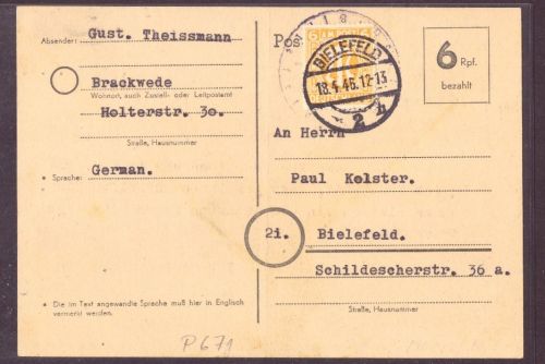 All. Besetzung BiZone AM-Post EF Bielefeld 18.4. 1946