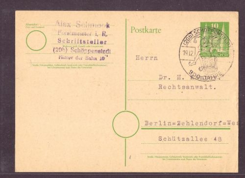 Ganzsache All. Besetzung BiZone mit SST 900 Jahre Schoppenstedt 1951