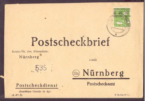All. Besetzung BiZone AM-Post Postscheckbrief Nürnberg 1948