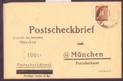 All. Besetzung BiZone AM-Post Postscheckbrief München 1946 mit SST