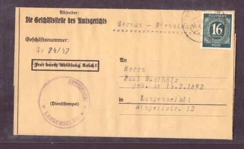 All. Besetzung BiZone AM-Post Amtsgericht Langenselbold 15.2. 1947