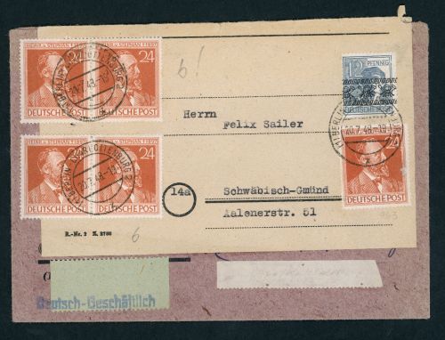 Alliierte Besetzung BiZone 10-fach Mischfrankatur Charlottenburg 21.07.1948