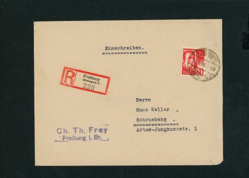 Alliierte Besetzung Franz. Zone Baden Einzelfrankatur Michel Nr. 36 Freiburg