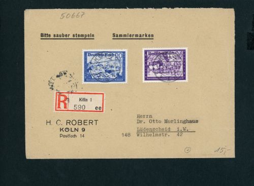 Deutsches Reich Michel Nummer 777+778 Mischfrankatur Einschreiben Köln 1942