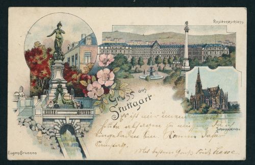 Ansichtskarte Gruss aus Stuttgart , Residenzschloss, Eugens-Brunnen 1898