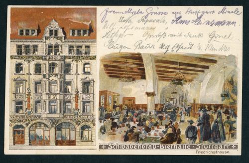 Ansichtskarte Schwabenbräu Bierhalle Stuttgart 1904