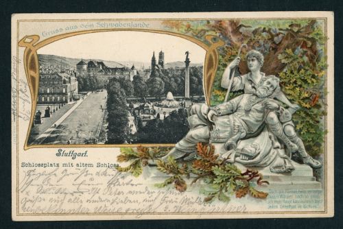 Ansichtskarte Stuttgart Prägekarte Gruss aus dem Schwabenlande Schlossplatz 1903