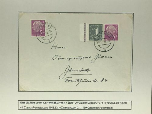 Bund Heuss Mischfrankatur , Zusammendruck Darmstadt W17x - 1959 - siehe Bild