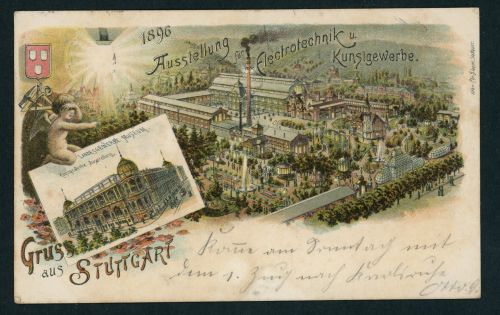 Ansichtskarte Gruß aus Stuttgart 1896 Ausstellung für Electrotechnik u. Kunst