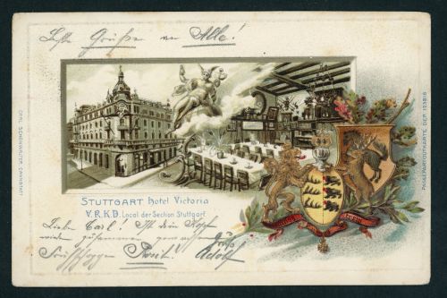 Ansichtskarte Stuttgart Hotel Victoria Prägekarte 1909