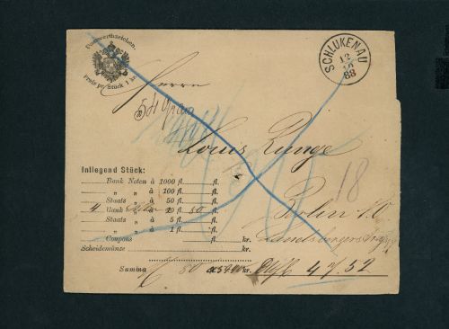 Tschechien / Böhmen Wertbrief Schlukenau Šluknov nach Berlin 1888