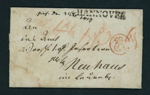 Vorphila Briefhülle Hannover n. Neuhaus Doppelverwendung Celle - Hannover