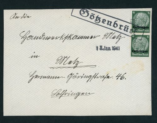 Dt. Reich Besetzung Lothringen Briefstück Götzenbrück 1941
