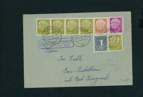 BRD Bund Heuss Michel Nummer 177 4er Streifen Mischfrankatur Augsburg 1958