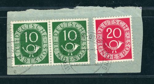 Bund Posthorn Michel Nr. 128 gestempelt waagerechtes Paar Briefstück