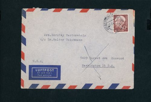 Bund Heuss Mi.Nr. 190 Einzelfrankatur Luftpostbrief Seeheim n. Washington