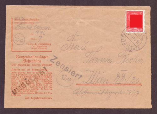 KZ - Lager Flossenbürg Brief mit Vordruckbriefbogen mit Zensur - Stempel 1944