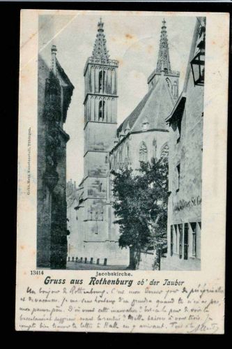 Ansichtskarte Gruss aus Rothenburg / Tauber - Jacobskirche - 1899 nach Paris