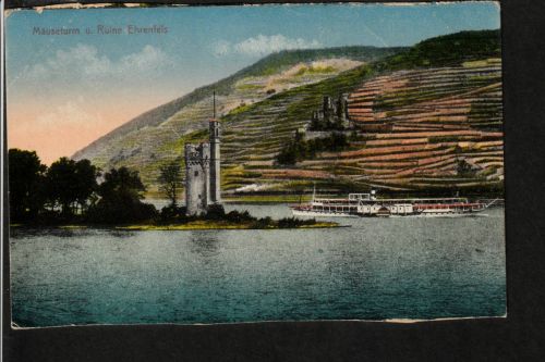 Ansichtskarte Bingen - Blick auf den Mäuseturm und Ruine Ehrenfels um 1910