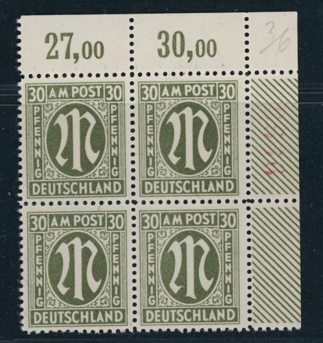 All. Besetzung Bizone AMPost Michel Nr. 29aBz r4 postfrisch Befund Arge