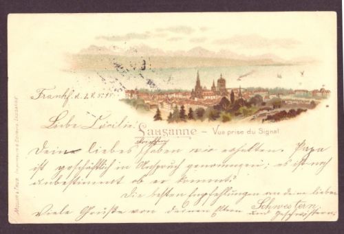Ansichtskarte Lousanne 1898 gelaufen Frankfurt - Ahrweiler