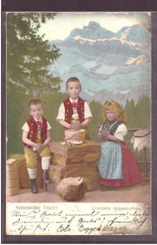 Ansichtskarte Schweiz Appenzeller Tracht - gelaufen Grabs 1905