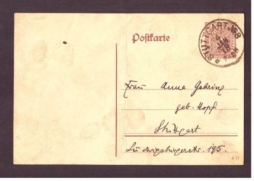 Württemberg Dienst Ganzsache Stuttgart 1918 - geknickt