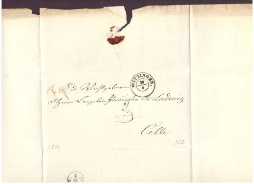 Vorphilatelie Brief Wittingen nach Celle 1852
