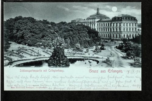 Ansichtskarte Gruss Erlangen - Mondscheinkarte - Schlosspartie 1898 n. Nürnberg