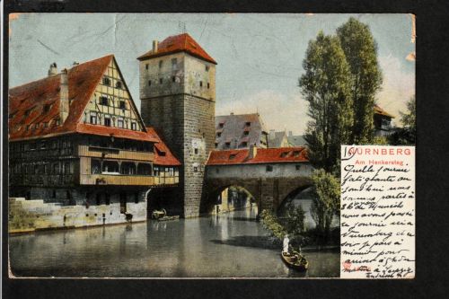 Ansichtskarte Nürnberg - Am Henkersteg - 1903 nach Paris / Frankreich