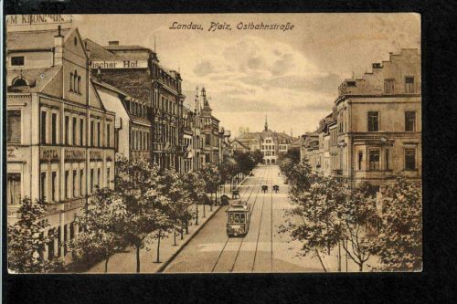 Ansichtskarte Landau - Ostbahnstraße mit Hotel / Restaurant / Hof - 1919