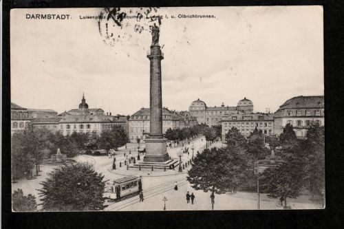 Ansichtskarte Darmstadt - Luisenplatz mit Ludwig Monument / Brunnen - 1911