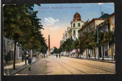 Ansichtskarte Darmstadt - Rheinstraße mit Ludwigsäule - 1923