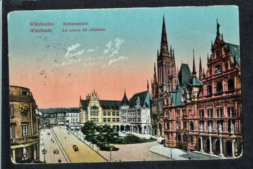 Ansichtskarte Wiesbaden - Schlossplatz - 1928 nach Versailles / Frankreich