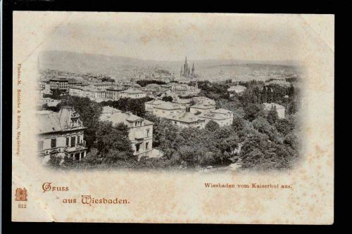 Ansichtskarte Gruss aus Wiesbaden - vom Kaiserhof aus - circa 1880 / 1890