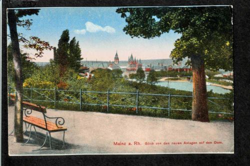Ansichtskarte Mainz - Blick von den Anlagen auf den Dom -1921