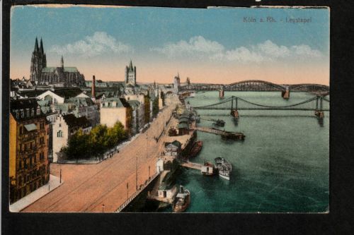 Ansichtskarte Köln / Cöln - Stadt und Rhein mit Brücken / Dampfer - um 1914