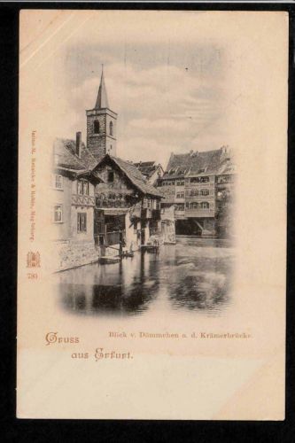 Ansichtskarte Gruss aus Erfurt - Blick / Dämmchen / Krämerbrücke - um 1900
