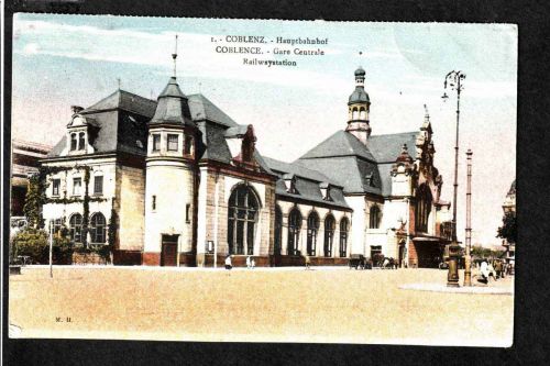 Ansichtskarte Coblenz / Koblenz - Hauptbahnhof / dreisprachig - um 1919