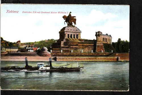 Ansichtskarte Coblenz / Koblenz - Das deutsche Eck / Wilhelm I Denkmal - um 1919