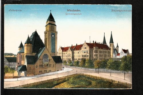 Ansichtskarte Wiesbaden - Gutenbergschule - 1923 beschriftet