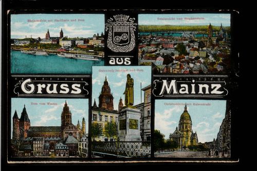 Ansichtskarte Gruss aus Mainz - Rhein / Dom / Denkmal / Kaiserstraße - 1927
