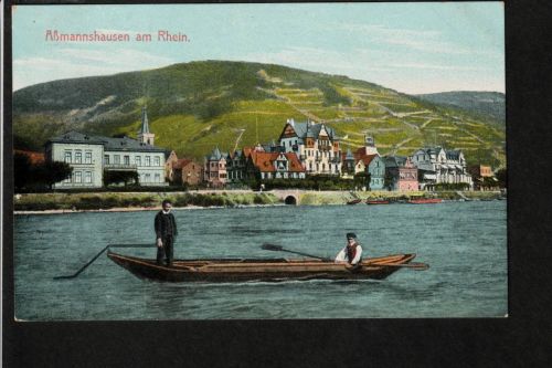 Ansichtskarte Aßmannshausen am Rhein - mit Boot Ansicht - 1918 beschriftet