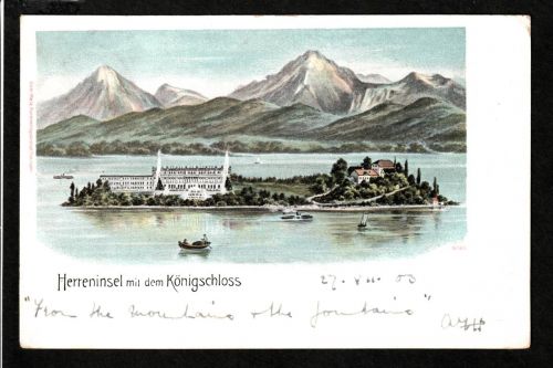 Ansichtskarte Bayern - Herreninsel / Schloss - 1903 nach London / England