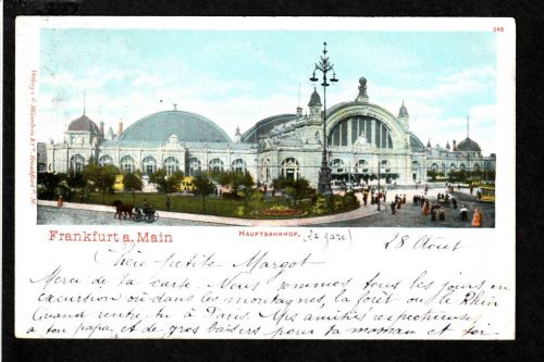 Ansichtskarte Frankfurt am Main - Hauptbahnhof - Blankenberghe / Frankreich 1902