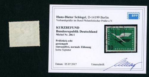Bund Michel Nummer 206 I gestempelt Plattenfehler Kurzbefund
