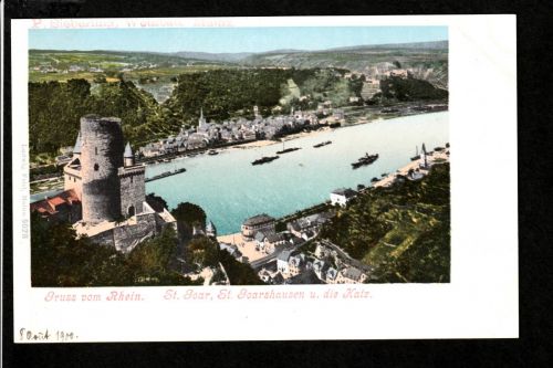 Ansichtskarte Gruss vom Rhein - St. Goarhausen / Katz - Weinbau Mainz - um 1900