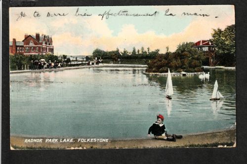 Ansichtskarte England - Folkstone - radnor park lake - 1909 nach Frankreich