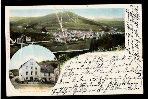 Ansichtskarte Gruss aus Burg - Wirtschaft Carl Müller - 1902 nach Burghausen